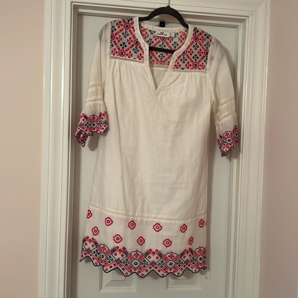 Vineyard Vines White, Pink, and Blue Eyelet Dress